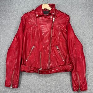 NEW Mauritius Wild 2 RF Leather Jacket Women's Medium Red Belted Moto Bikercore